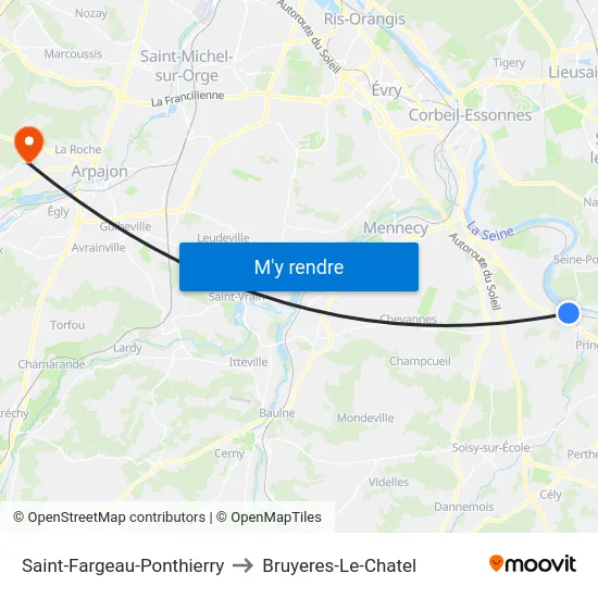 Saint-Fargeau-Ponthierry to Bruyeres-Le-Chatel map