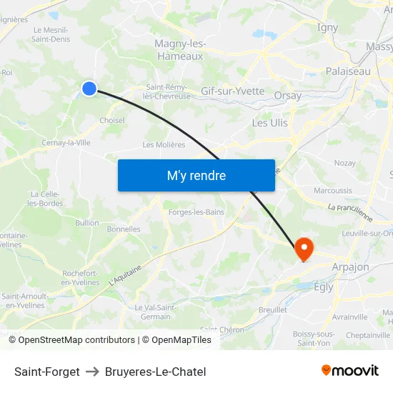 Saint-Forget to Bruyeres-Le-Chatel map