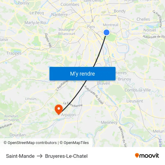 Saint-Mande to Bruyeres-Le-Chatel map