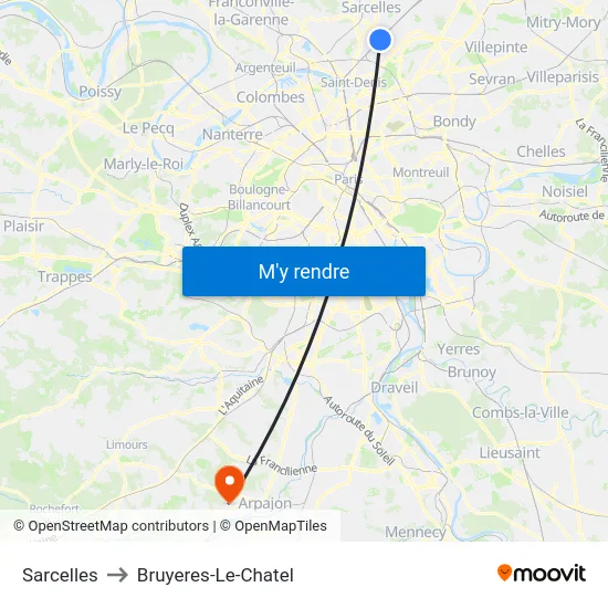 Sarcelles to Bruyeres-Le-Chatel map