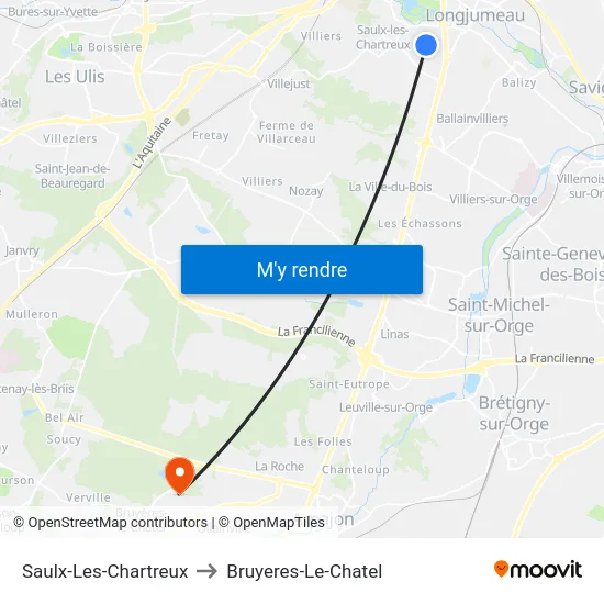 Saulx-Les-Chartreux to Bruyeres-Le-Chatel map