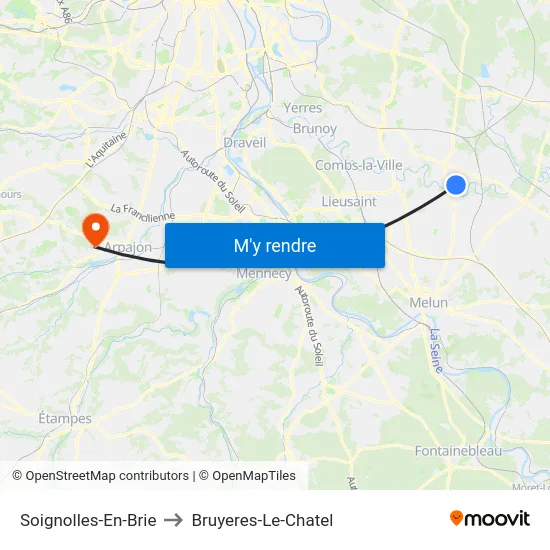 Soignolles-En-Brie to Bruyeres-Le-Chatel map