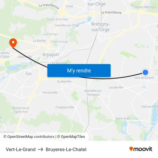 Vert-Le-Grand to Bruyeres-Le-Chatel map