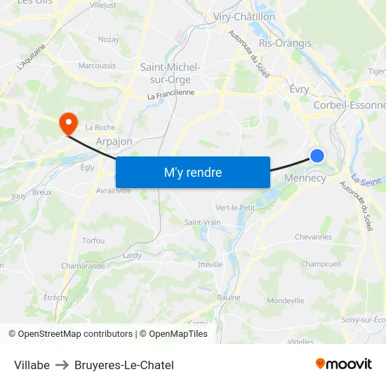 Villabe to Bruyeres-Le-Chatel map