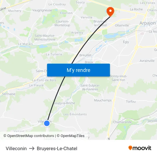 Villeconin to Bruyeres-Le-Chatel map