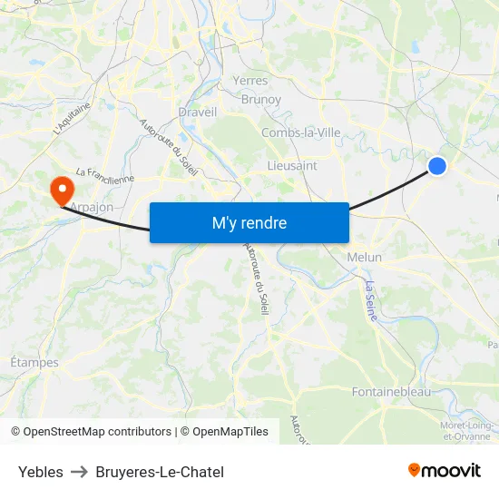Yebles to Bruyeres-Le-Chatel map