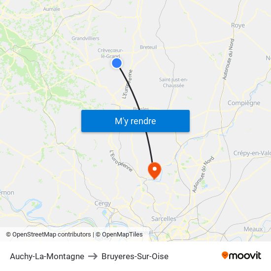 Auchy-La-Montagne to Bruyeres-Sur-Oise map