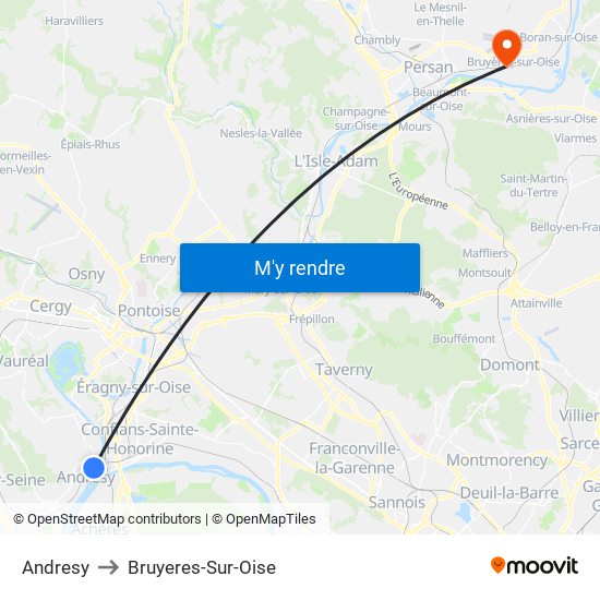 Andresy to Bruyeres-Sur-Oise map