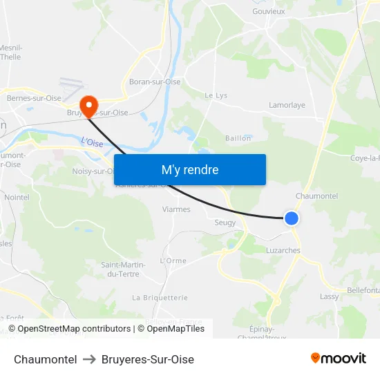 Chaumontel to Bruyeres-Sur-Oise map