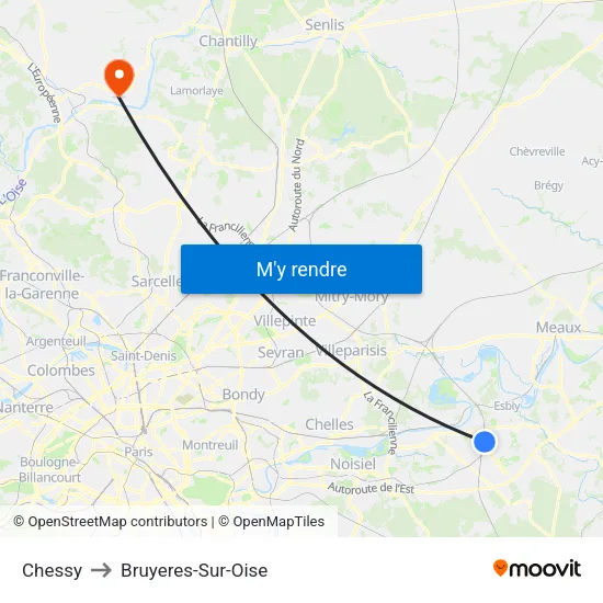 Chessy to Bruyeres-Sur-Oise map