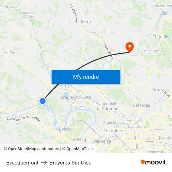 Evecquemont to Bruyeres-Sur-Oise map