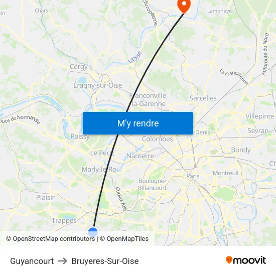 Guyancourt to Bruyeres-Sur-Oise map