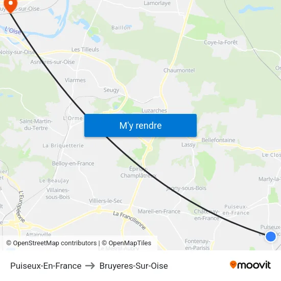 Puiseux-En-France to Bruyeres-Sur-Oise map