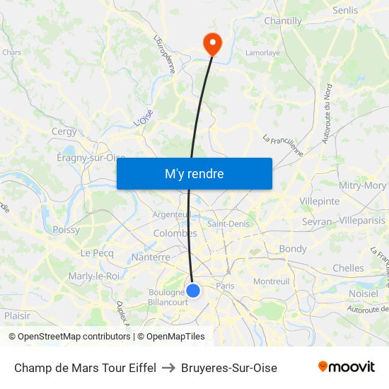 Champ de Mars Tour Eiffel to Bruyeres-Sur-Oise map