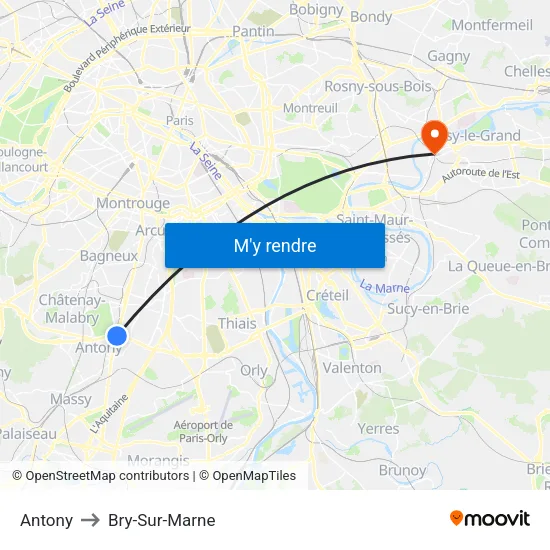 Antony to Bry-Sur-Marne map