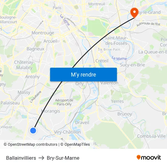 Ballainvilliers to Bry-Sur-Marne map