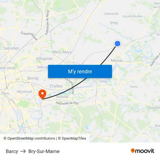 Barcy to Bry-Sur-Marne map