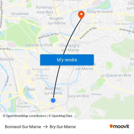 Bonneuil-Sur-Marne to Bry-Sur-Marne map