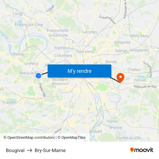 Bougival to Bry-Sur-Marne map