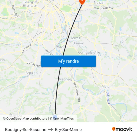 Boutigny-Sur-Essonne to Bry-Sur-Marne map