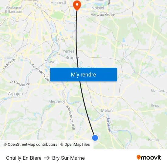 Chailly-En-Biere to Bry-Sur-Marne map