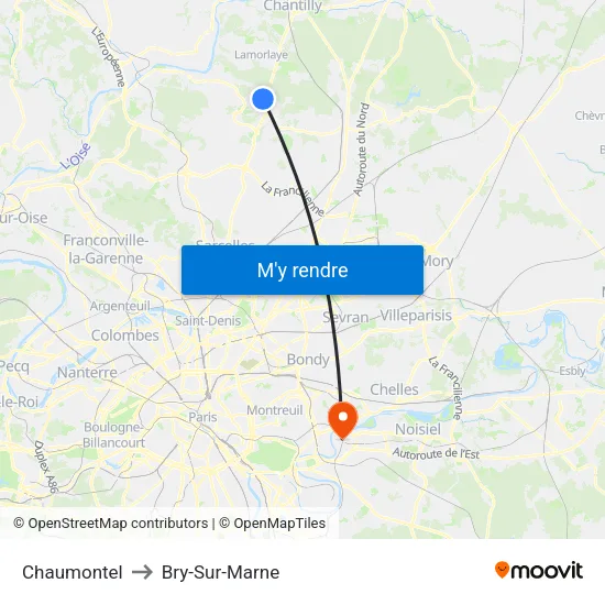 Chaumontel to Bry-Sur-Marne map
