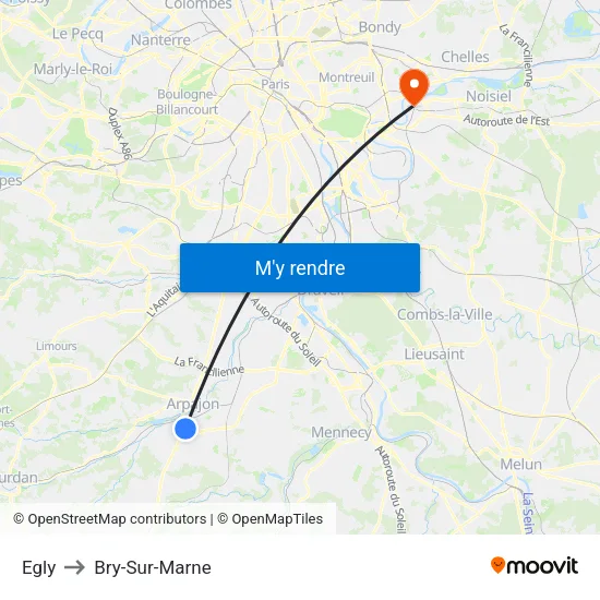 Egly to Bry-Sur-Marne map
