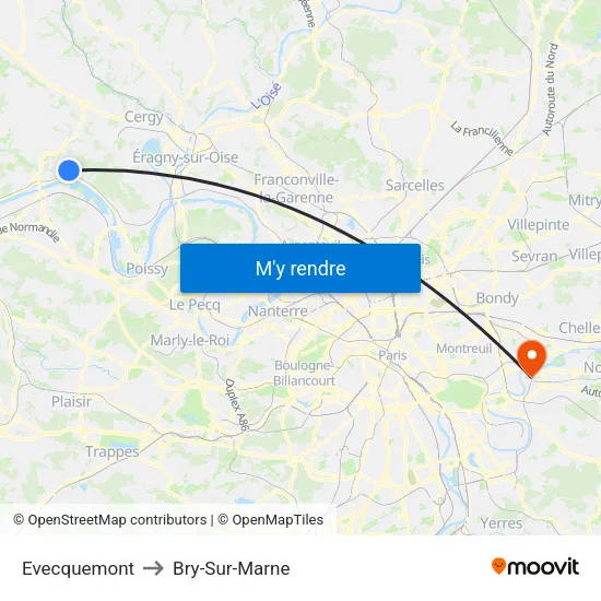 Evecquemont to Bry-Sur-Marne map