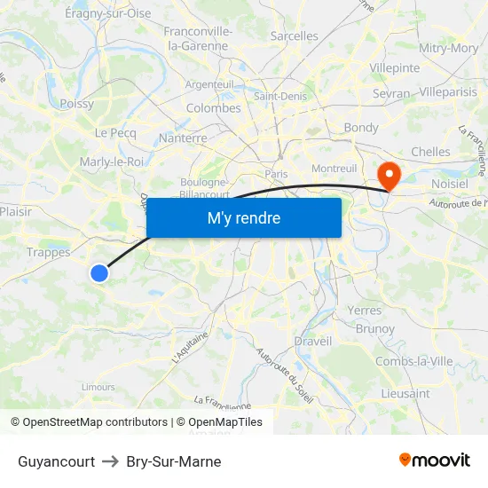 Guyancourt to Bry-Sur-Marne map