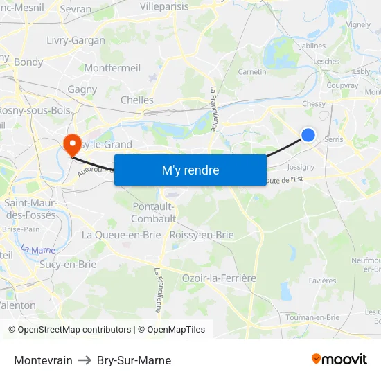 Montevrain to Bry-Sur-Marne map