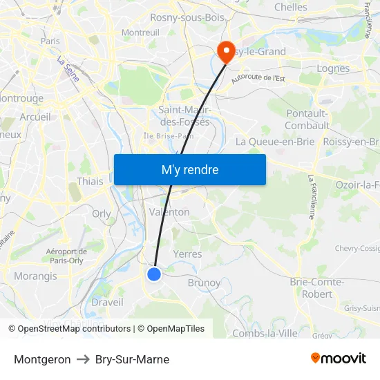 Montgeron to Bry-Sur-Marne map
