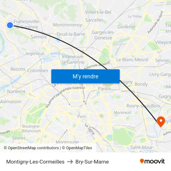 Montigny-Les-Cormeilles to Bry-Sur-Marne map