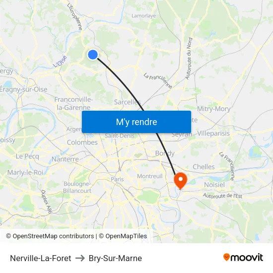 Nerville-La-Foret to Bry-Sur-Marne map