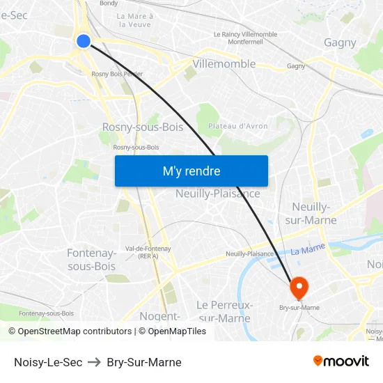 Noisy-Le-Sec to Bry-Sur-Marne map
