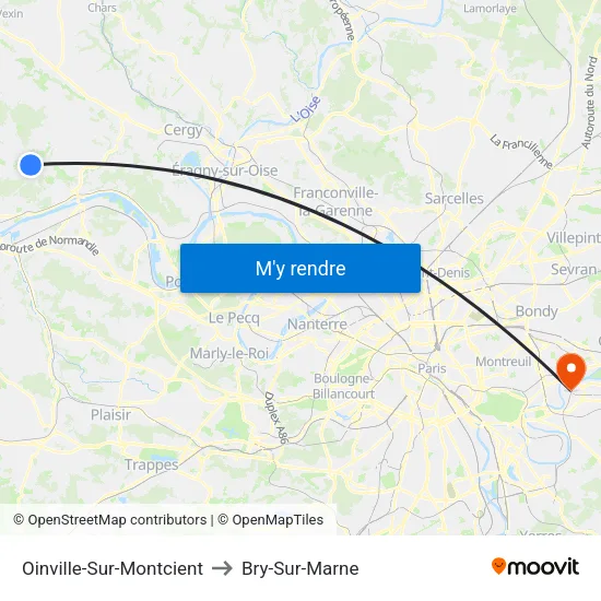 Oinville-Sur-Montcient to Bry-Sur-Marne map
