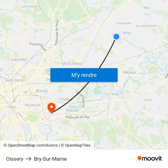 Oissery to Bry-Sur-Marne map