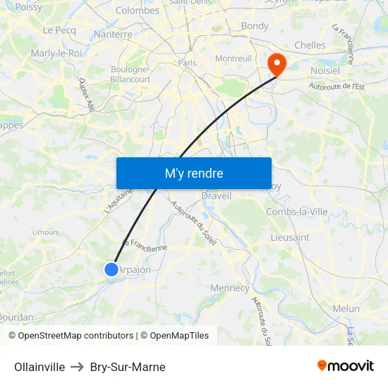 Ollainville to Bry-Sur-Marne map
