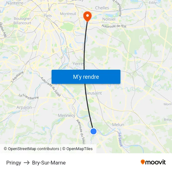 Pringy to Bry-Sur-Marne map