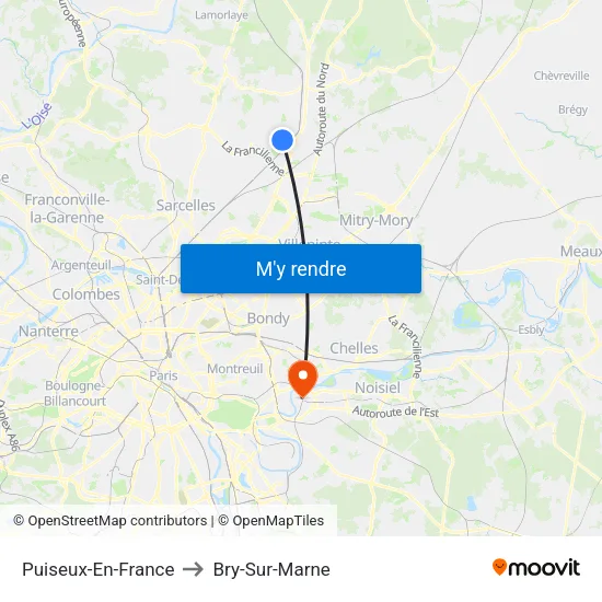 Puiseux-En-France to Bry-Sur-Marne map