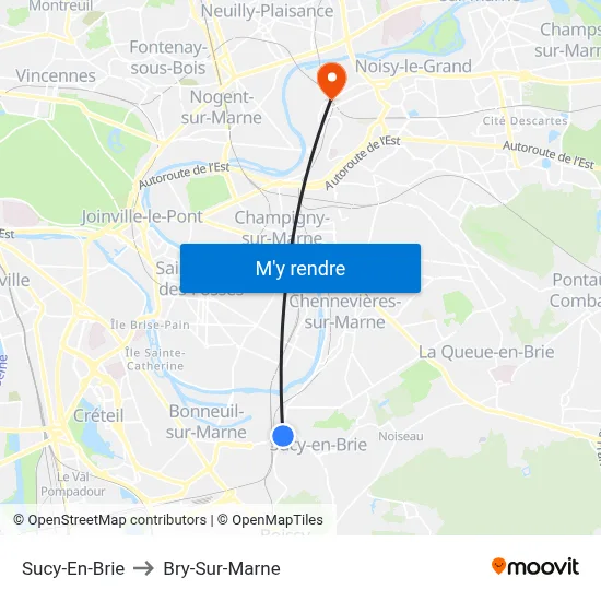 Sucy-En-Brie to Bry-Sur-Marne map