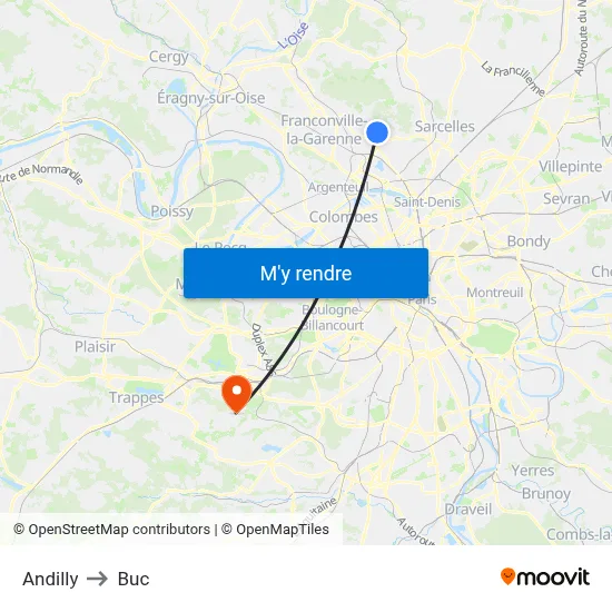 Andilly to Buc map
