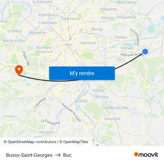 Bussy-Saint-Georges to Buc map