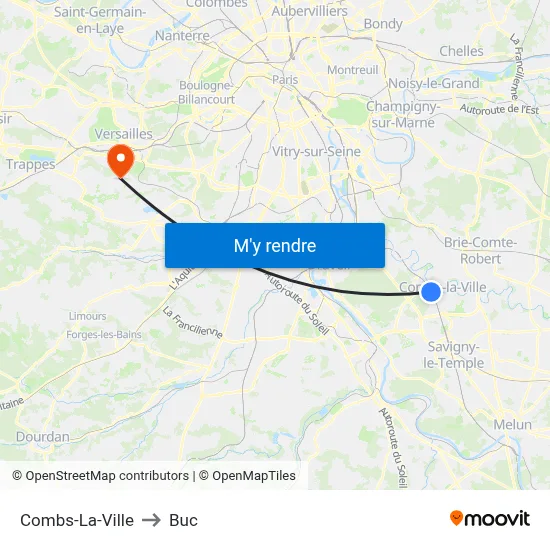 Combs-La-Ville to Buc map