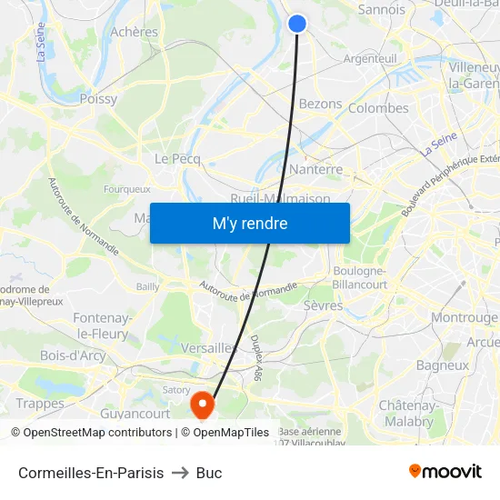 Cormeilles-En-Parisis to Buc map