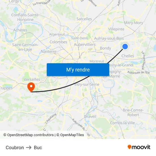 Coubron to Buc map