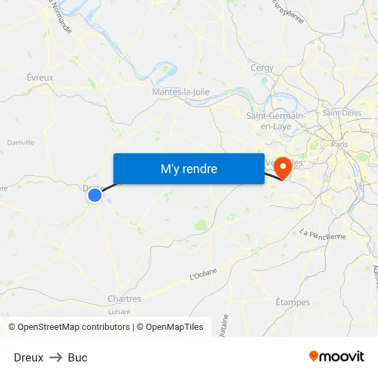 Dreux to Buc map