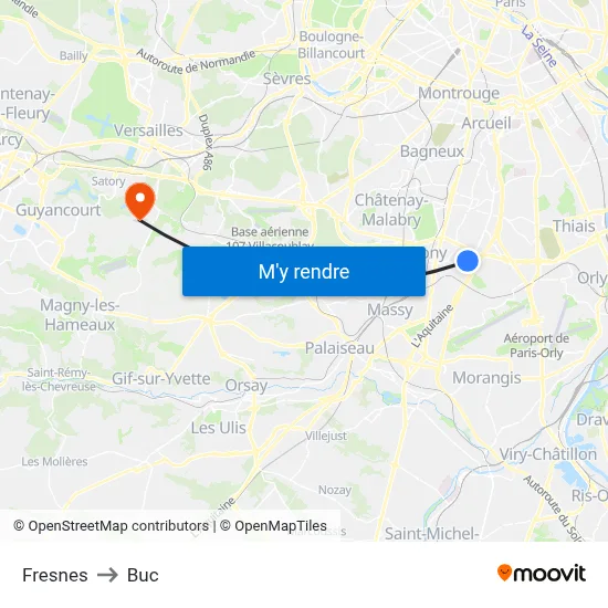 Fresnes to Buc map