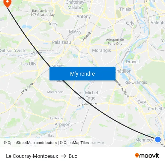 Le Coudray-Montceaux to Buc map