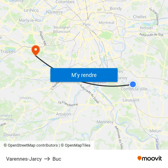 Varennes-Jarcy to Buc map