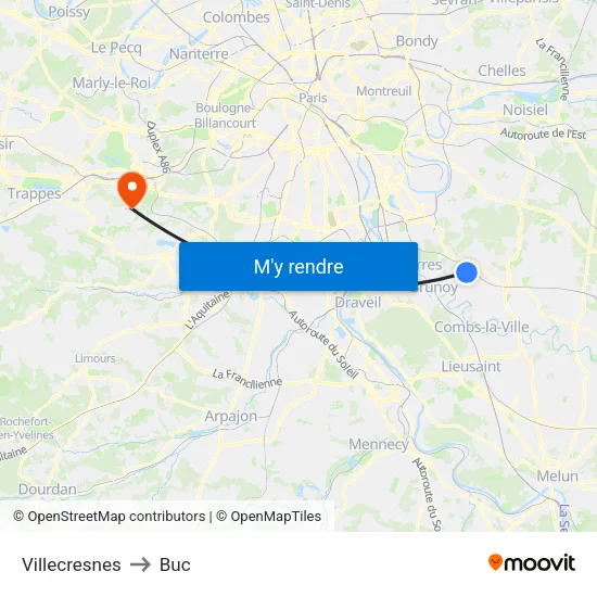 Villecresnes to Buc map